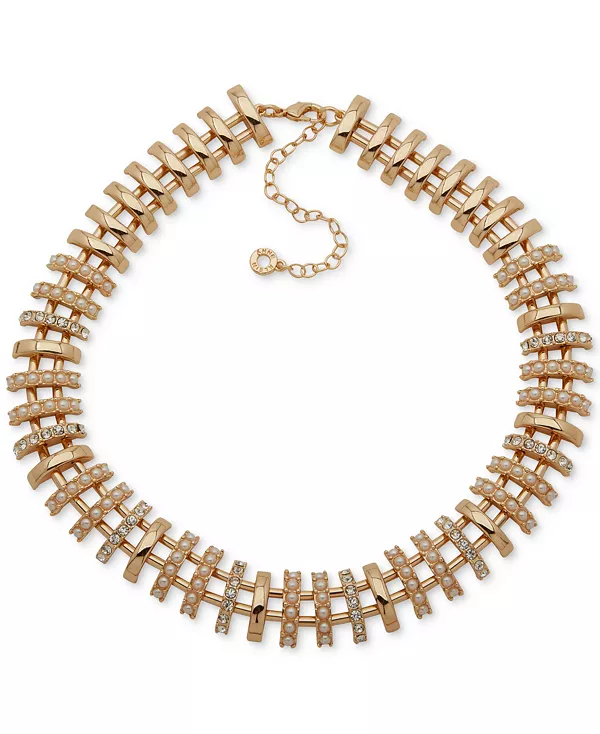 

Крупное ожерелье с открытым стержнем золотистого оттенка со стеклянными камнями Anne Klein, pearl