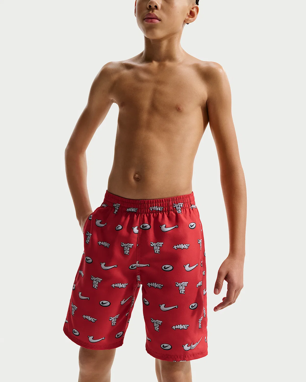 Детские (мальчиковые) плавки Nike Swim Breaker 7" с боксерской подкладкой, University Red/University Red/University Red/Wolf Grey — фото 2