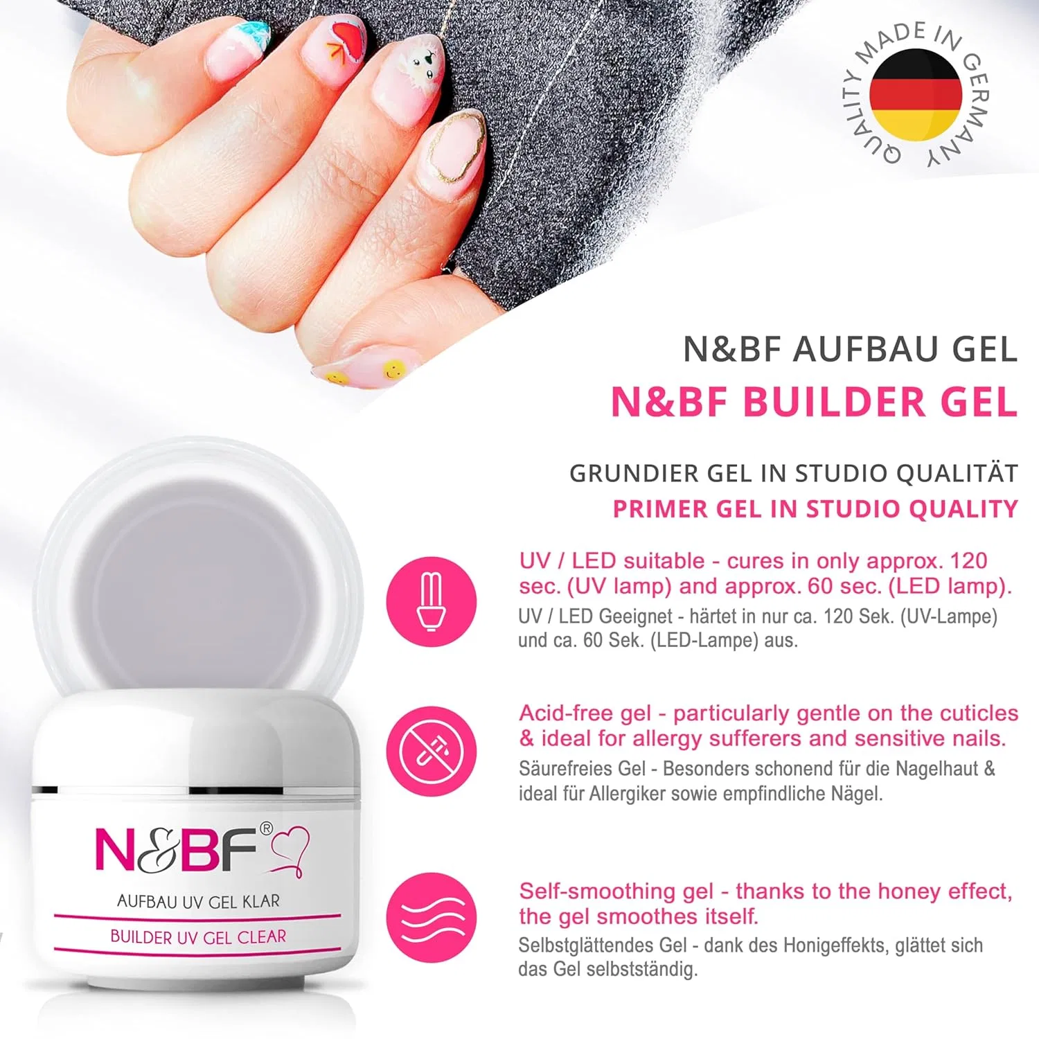 Прозрачный УФ-гель для наращивания N&BF Builder Gel Clear, 30 мл Nails Factory — фото 2