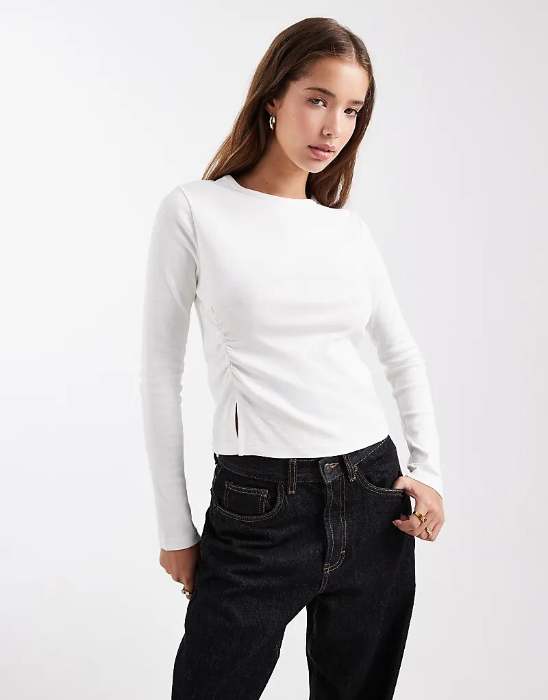 

Топ Mango Teen с рюшами по бокам в цвете экрю