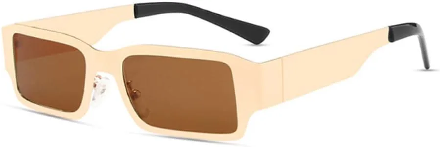 

Женские прямоугольные солнцезащитные очки в стиле стимпанк, ретро-очки в стиле панк с металлической оправой, защита от ультрафиолета UV400 LANGSER, Gold Frame Brown