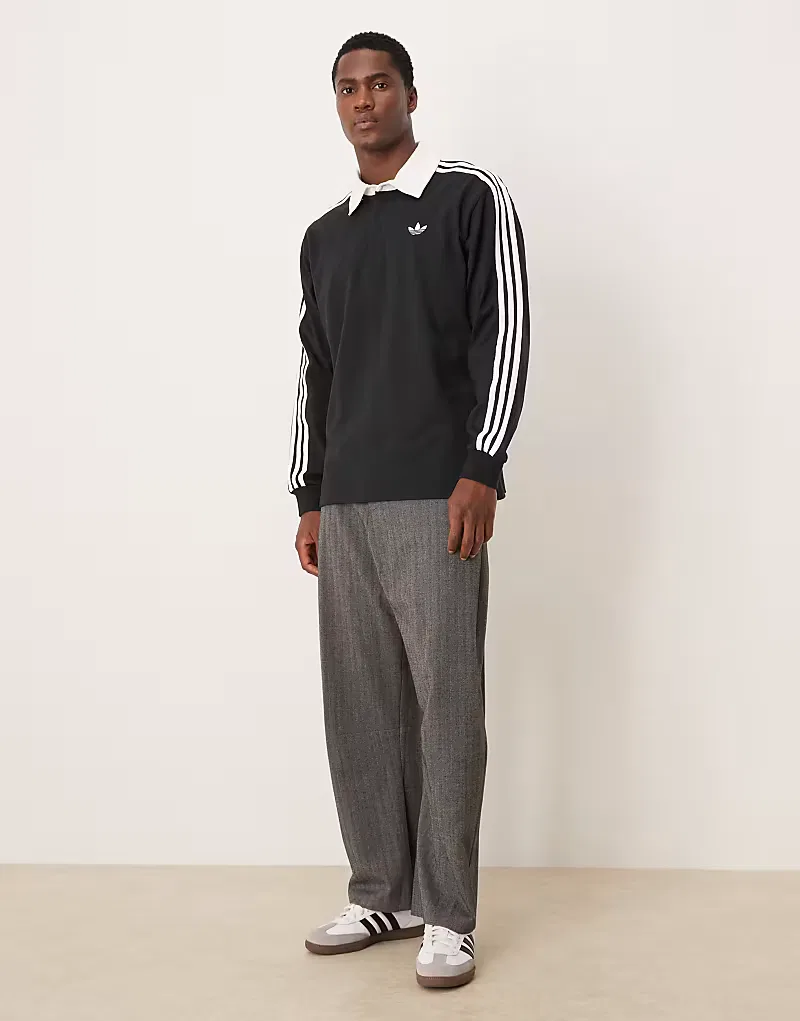 Поло Adidas Originals с тремя полосками и длинными рукавами, черный — фото 2
