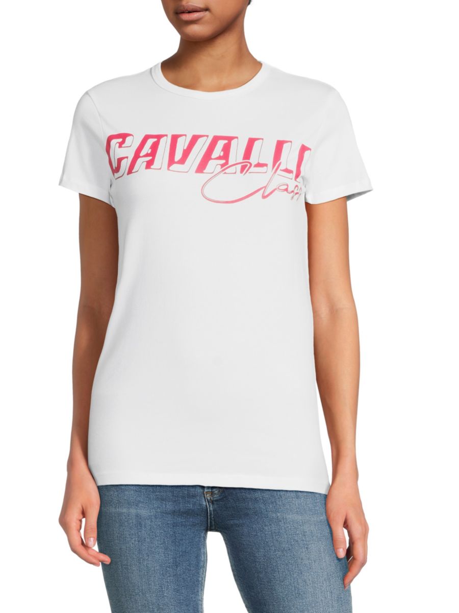 

Футболка с логотипом из эластичного хлопка Roberto Cavalli, белый