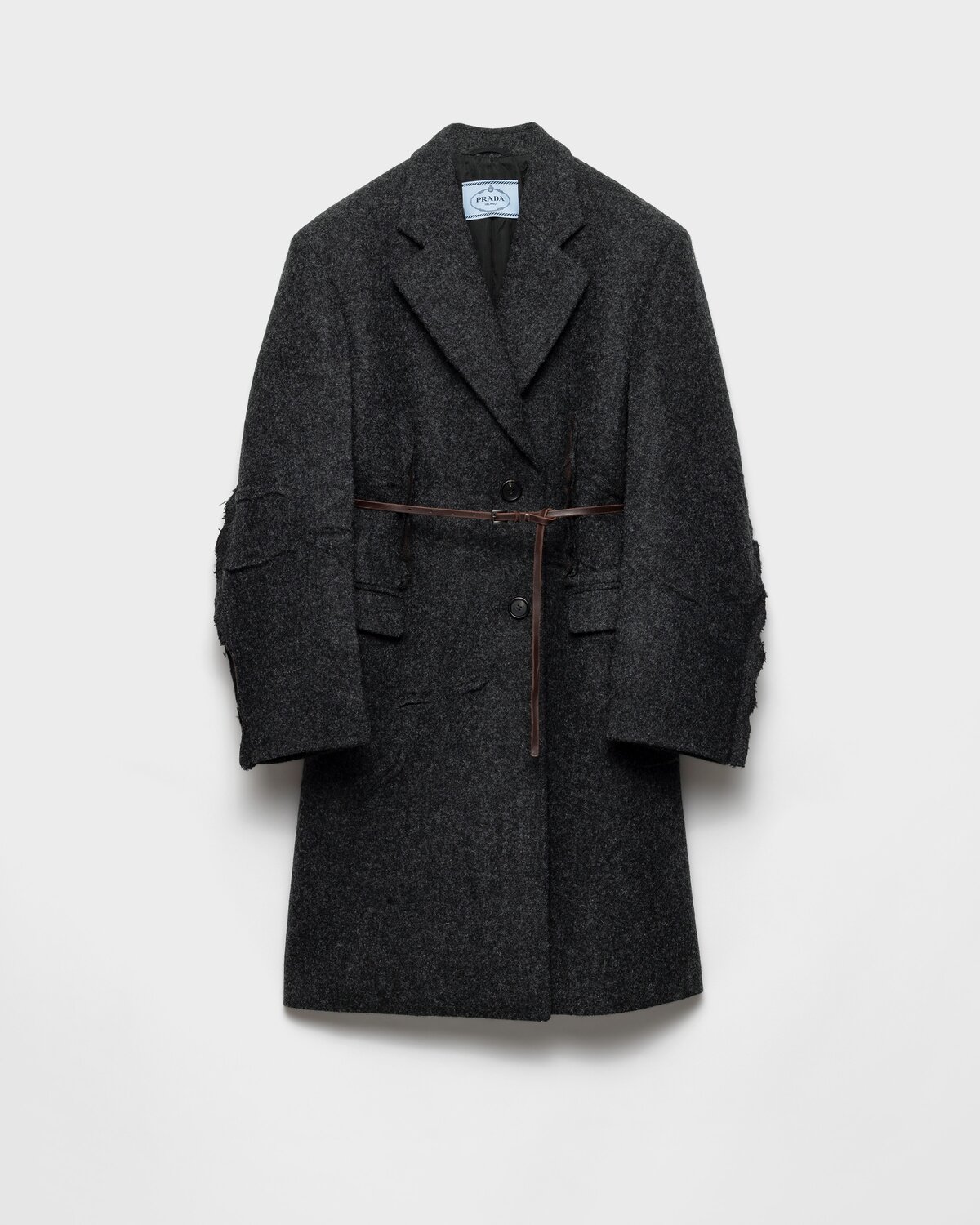 

Однобортное пальто из шерсти шетландской овцы Prada, серый