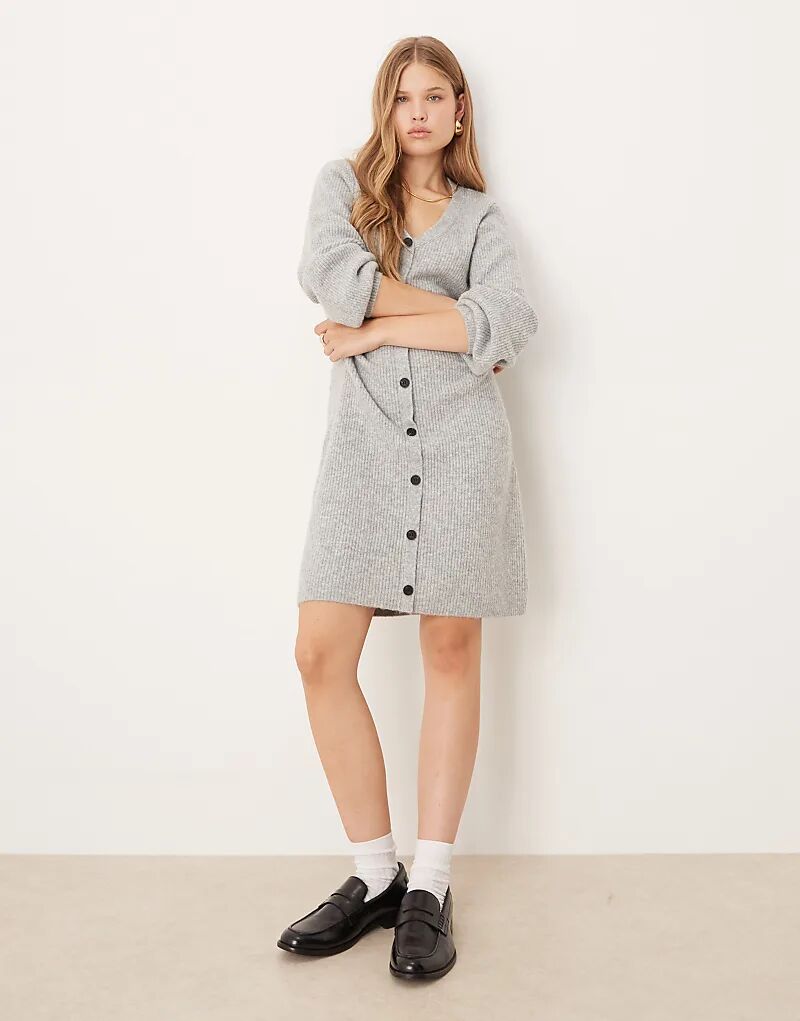 

Трикотажное мини-платье AWARE с пуговицами спереди серого меланжевого цвета