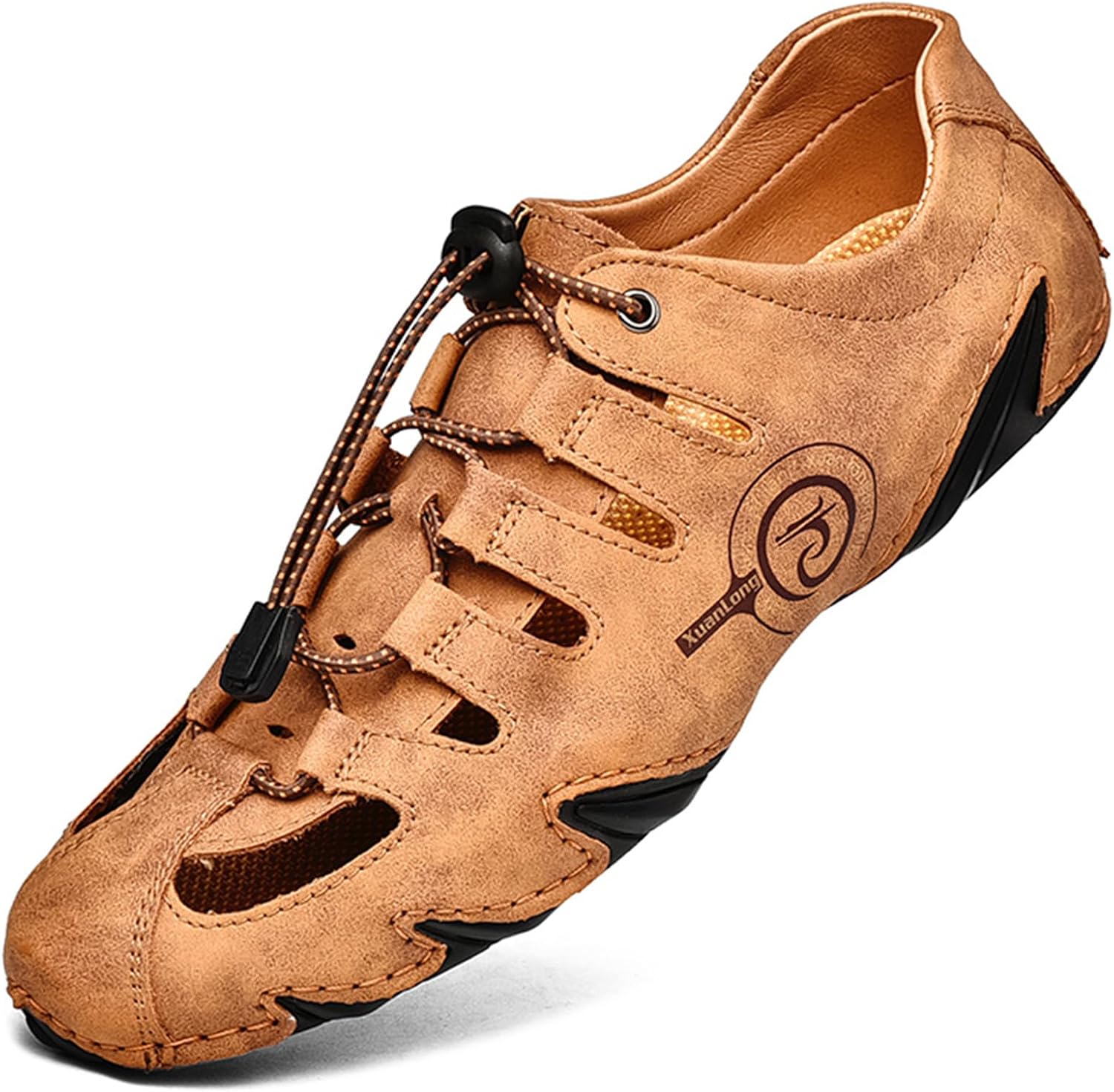 

Мужские закрытые кожаные сандалии Lossarye для улицы, легкие, с регулируемой застежкой, для походов и прогулок, спортивные сандалии, летние повседневные пляжные водные сандалии, коричневый