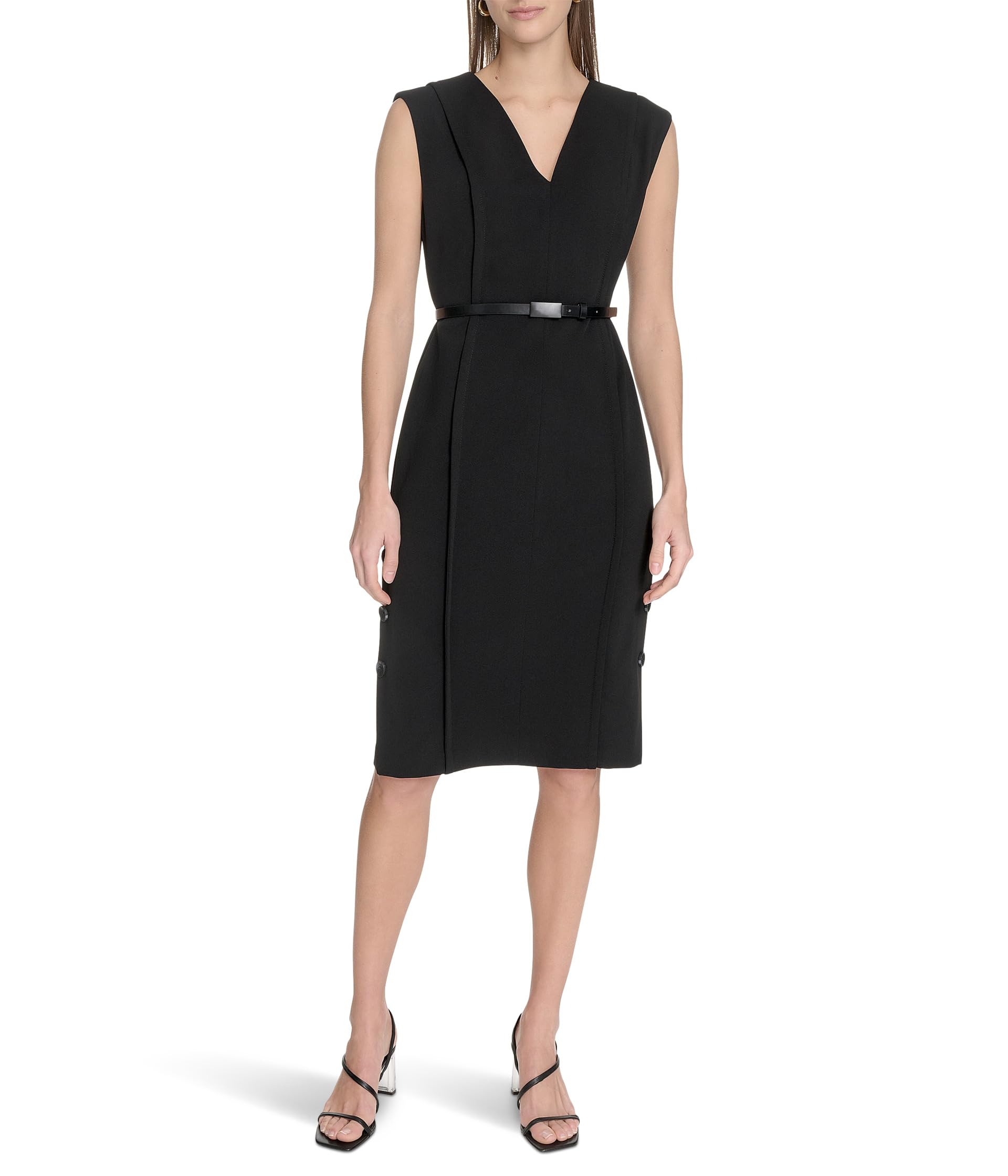 

Платье Calvin Klein Solid Scuba Crepe V-Neck Sheath, черный
