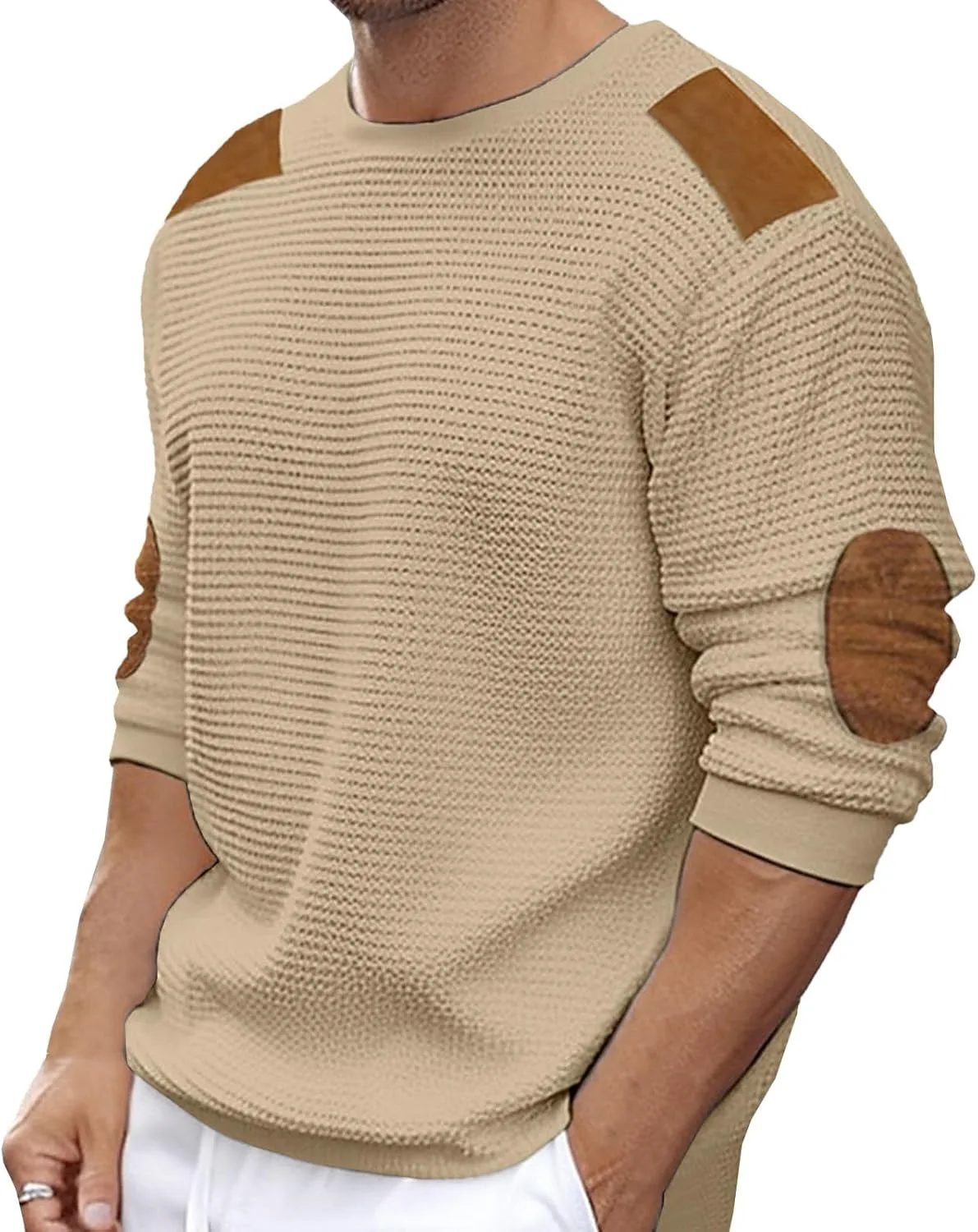 

Мужской свитер Military Cable Knit с длинным рукавом и замшевыми аппликациями Kassercny