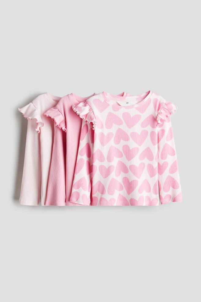 

Комплект из 3 трикотажных рубашек с воланами H&M, розовый