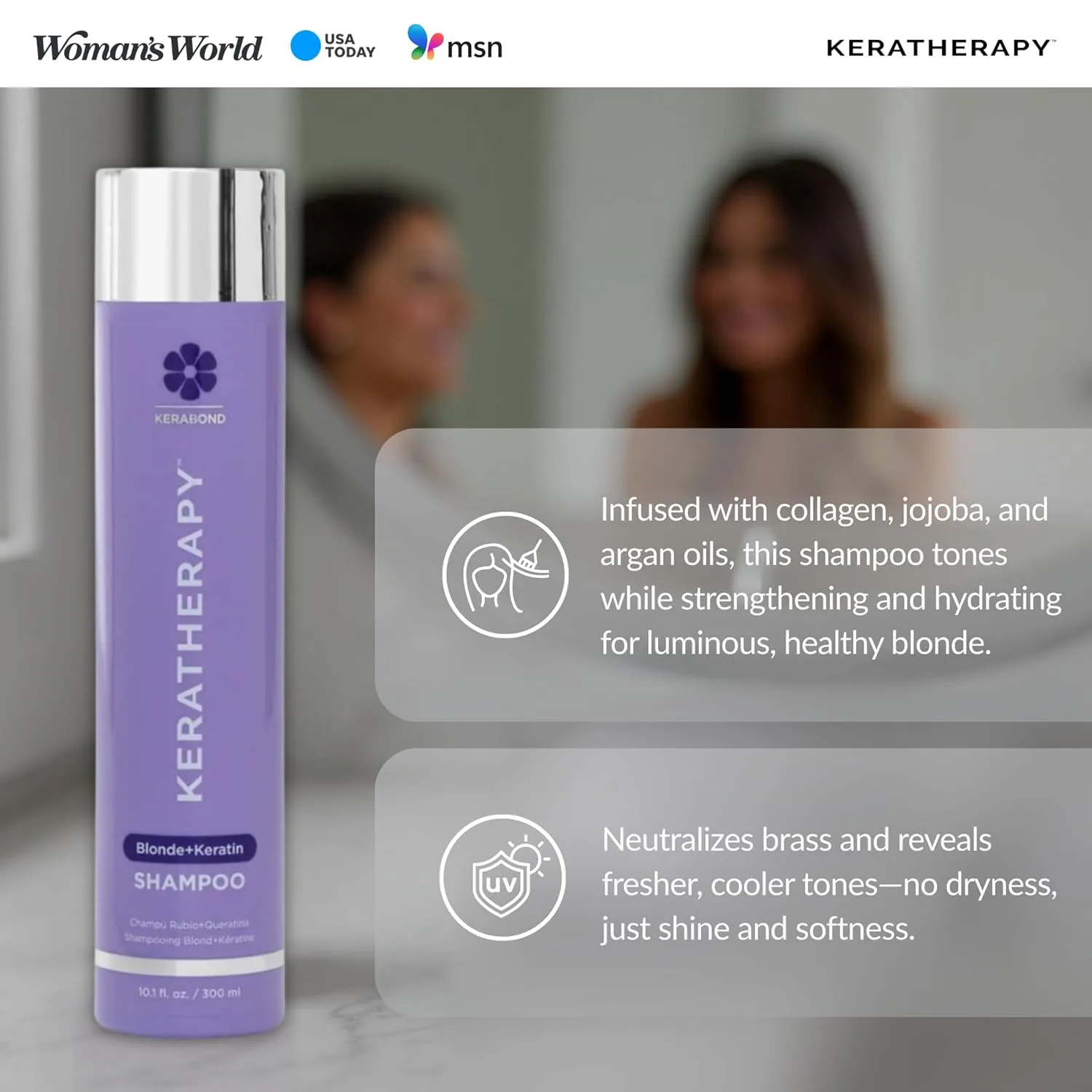 KERATHERAPY Keratin Infused Totally Blonde Violet Toning Shampoo, 300 мл - фиолетовый шампунь для окрашенных блонд, седых и мелированных волос, без сульфатов и парабенов, purple — фото 4