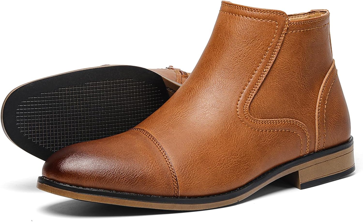 

Мужские кожаные ботинки Челси на массивном каблуке с боковой молнией, с носком типа кап, деловые ботинки Чакка на щиколотку, модные ботинки средней высоты, модные ботинки средней высоты Оксфорд Ghibhna, коричневый