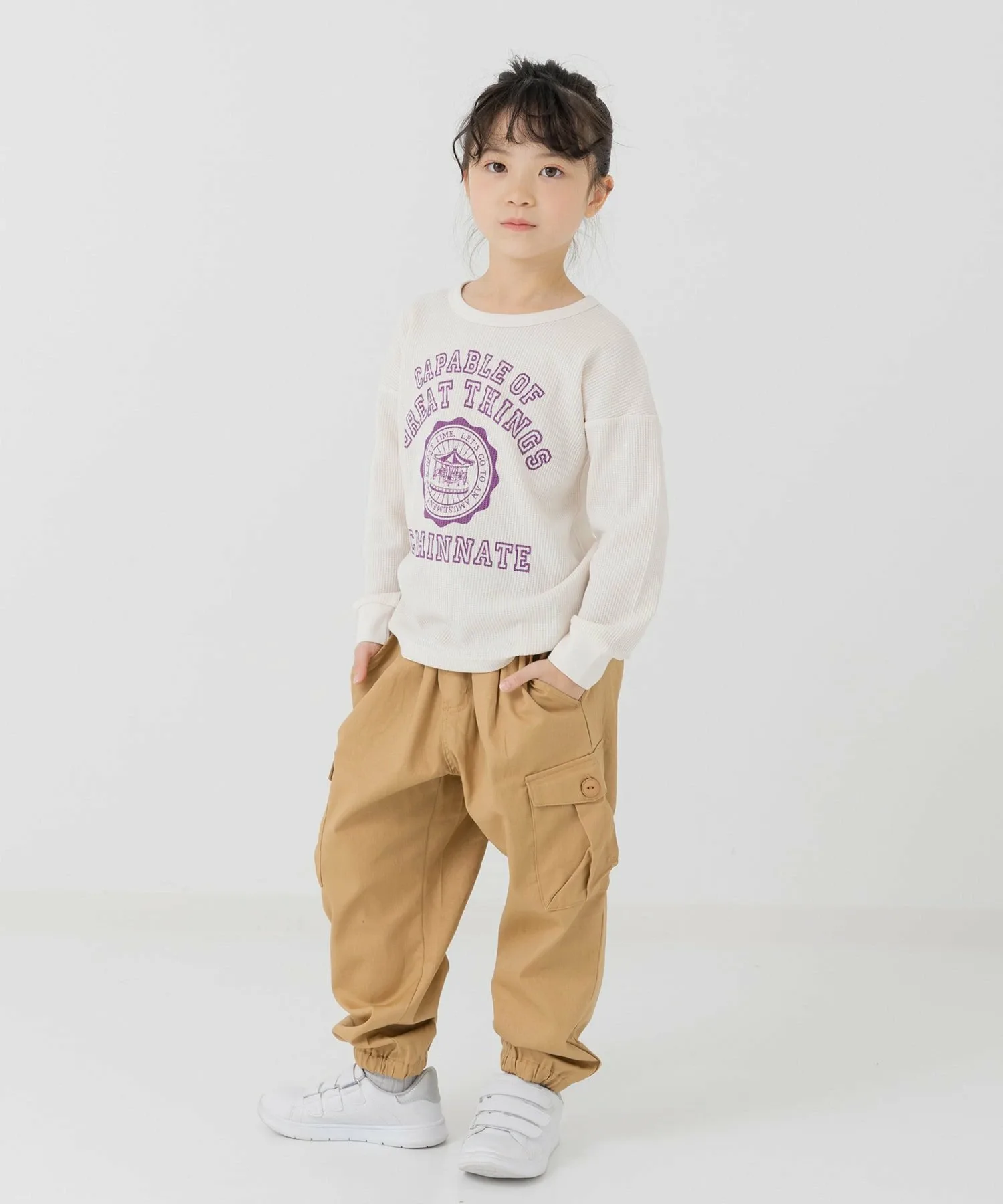 Футболка с длинными рукавами и вафельным принтом Chil2, I College Logo/Cream — фото 3