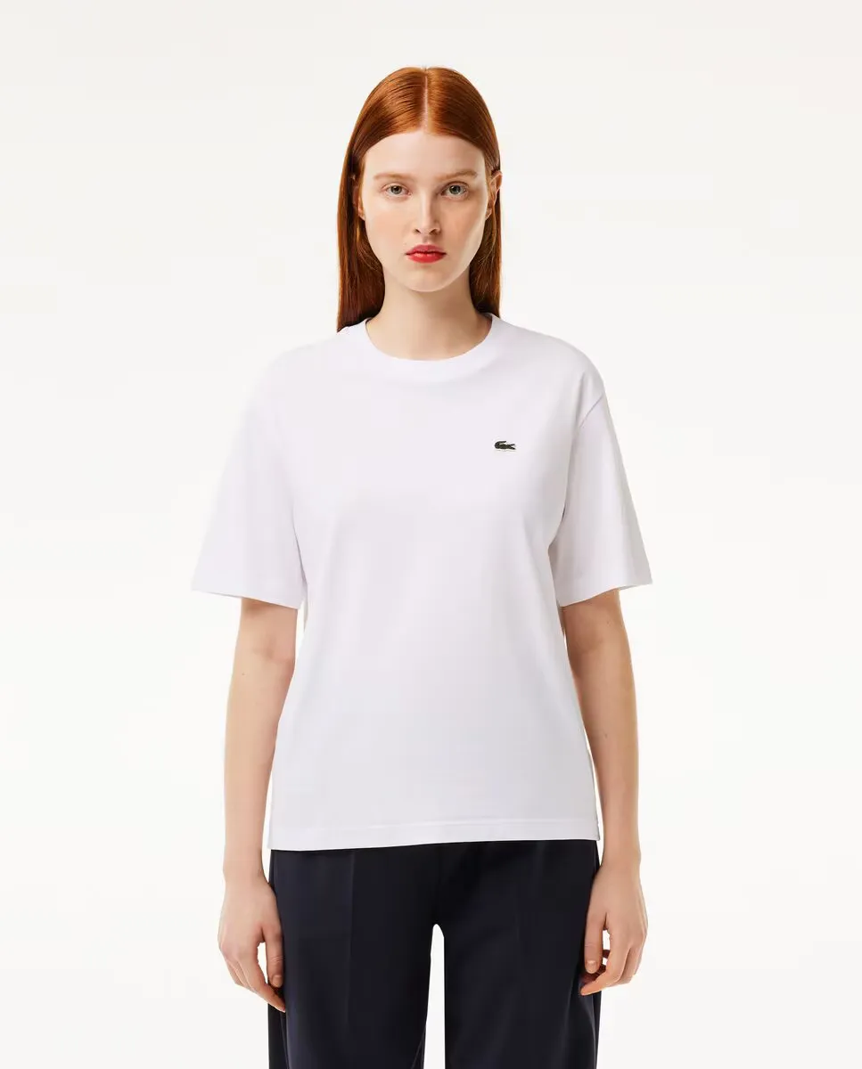 

Свободная женская футболка из мягкого хлопка с короткими рукавами Lacoste, белый