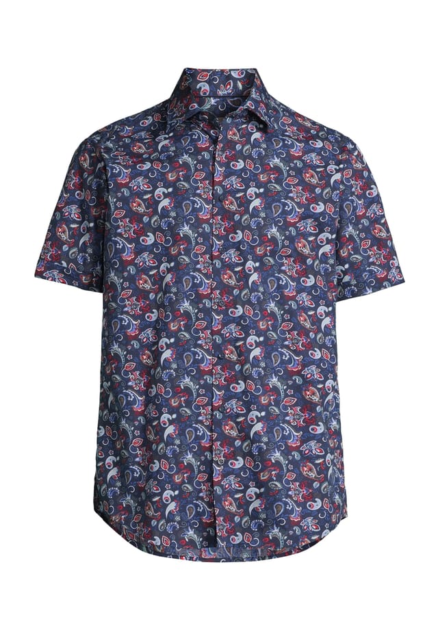 

Рубашка делового покроя с коротким рукавом и воротником-стойкой Galeria, синий