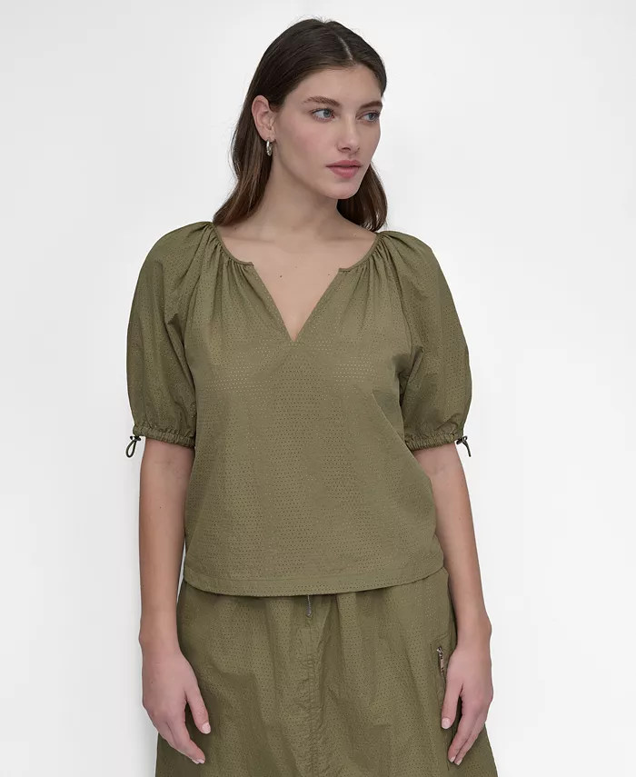 

Женский перфорированный топ с рукавами-манжетами Bungee-Sleeve Tech DKNY, зеленый