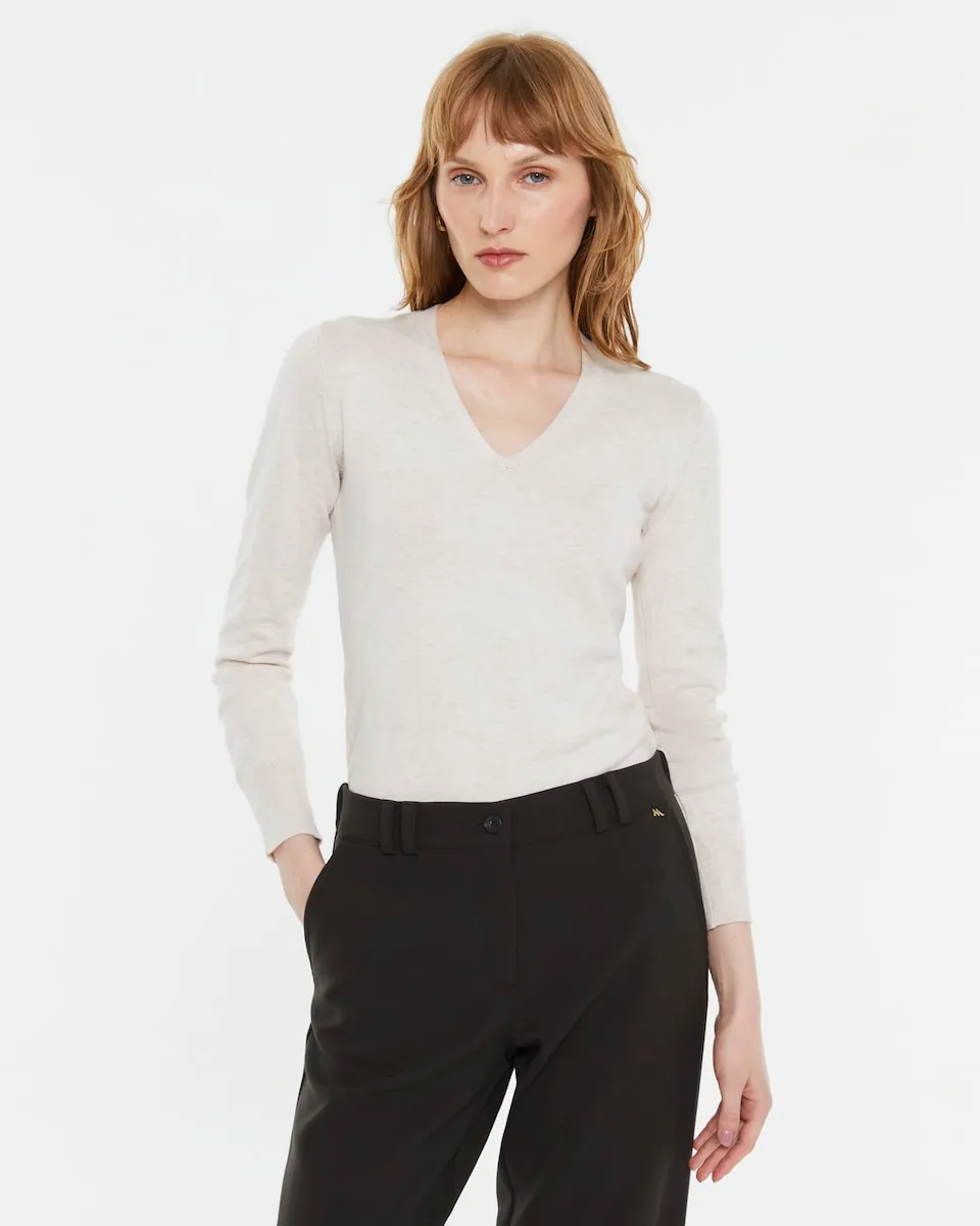 

Женский джемпер из тонкой пряжи с V-образным вырезом Andam, бежевый