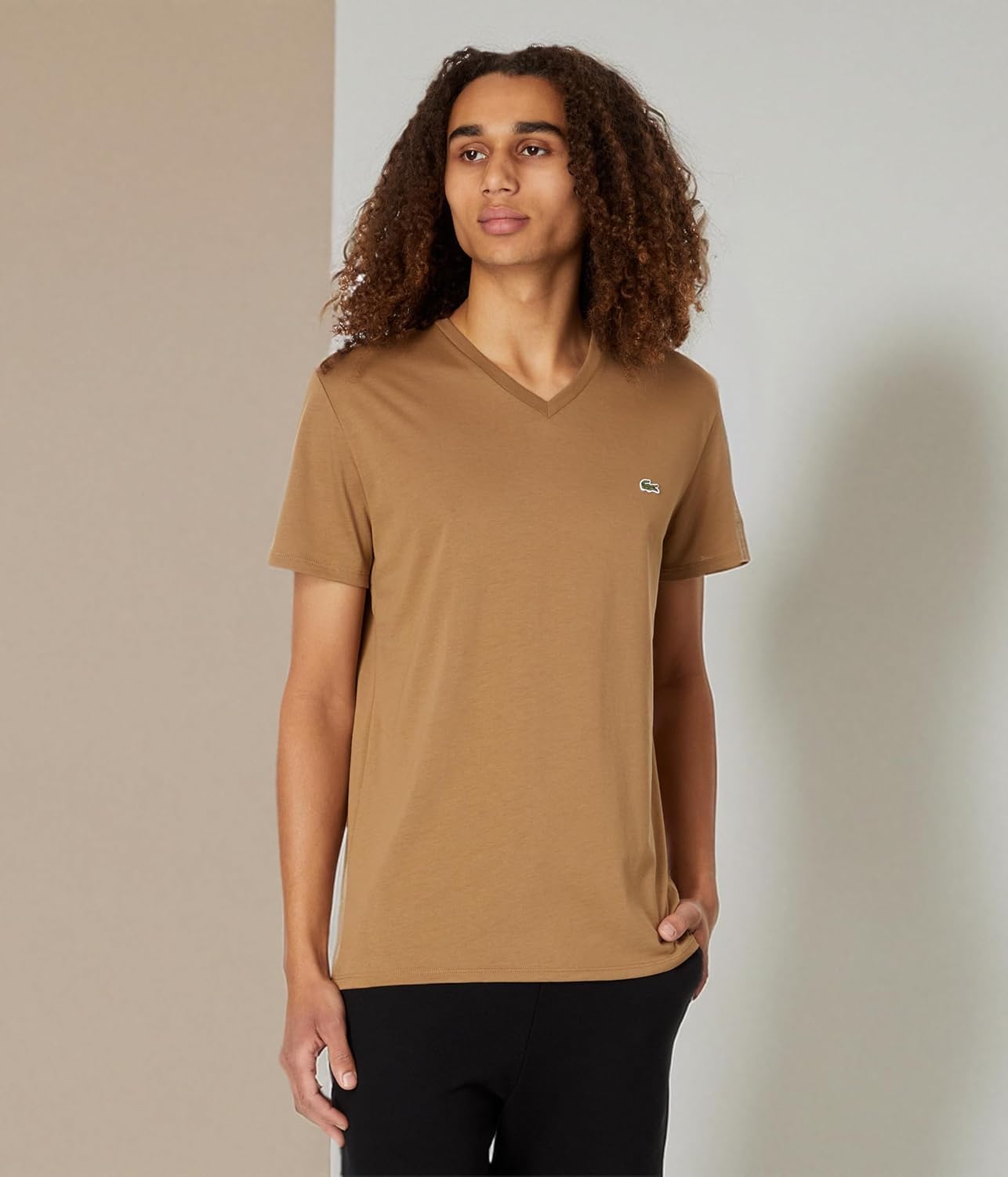 Мужская футболка Lacoste с коротким рукавом и V-образным вырезом из хлопкового джерси Pima, Cookie — фото 4