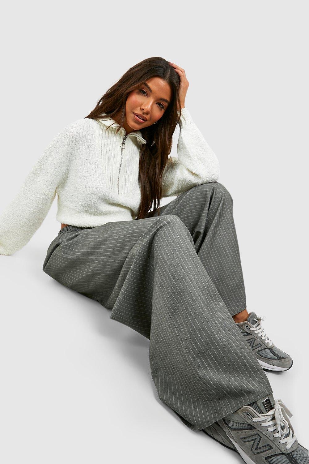 

Широкие брюки в полоску boohoo, серый