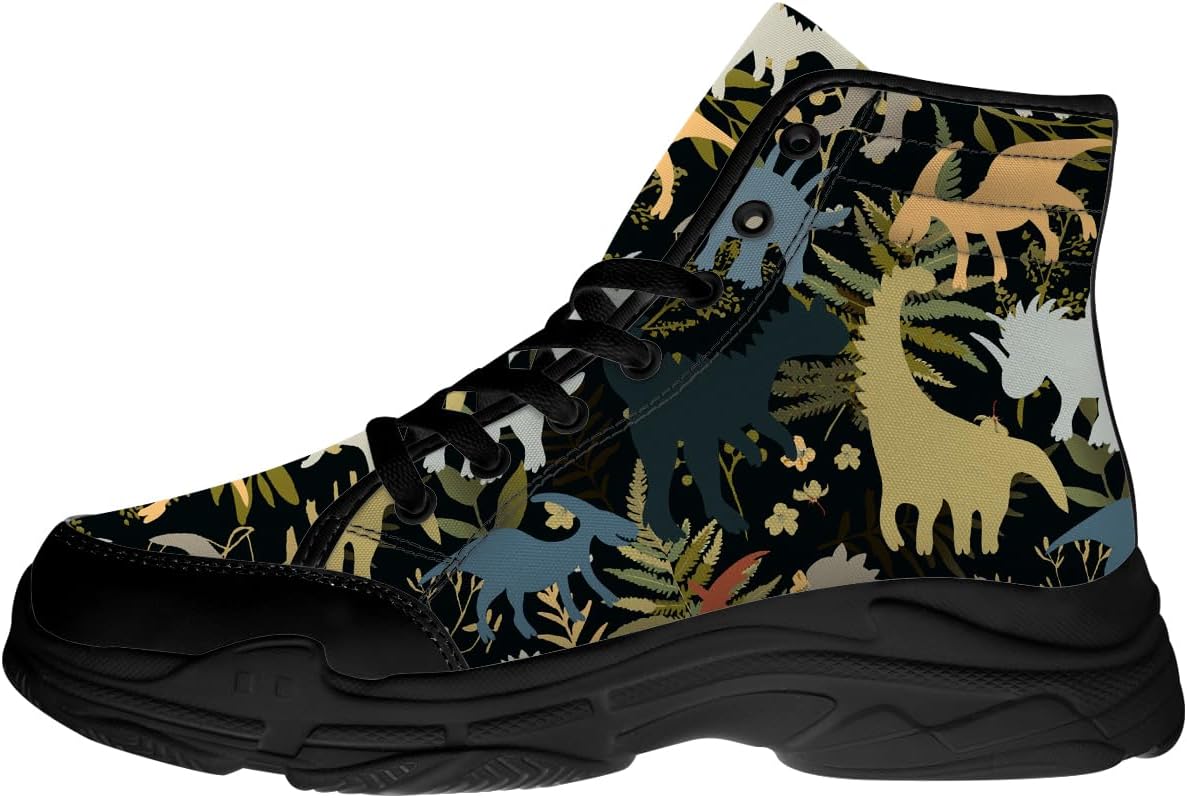 

Кроссовки Quorax для мужчин и женщин с динозавром, высокие на шнуровке, из ткани, подарок для женщин и мужчин, черный/синий/зеленый