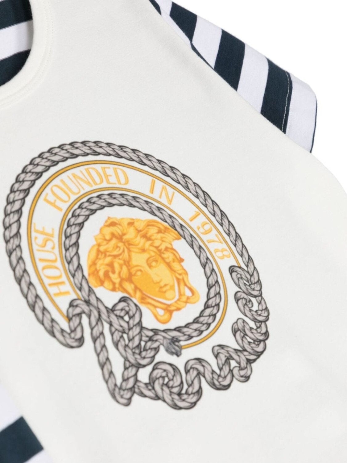 Versace Kids футболка Nautical Medusa в полоску, белый — фото 3