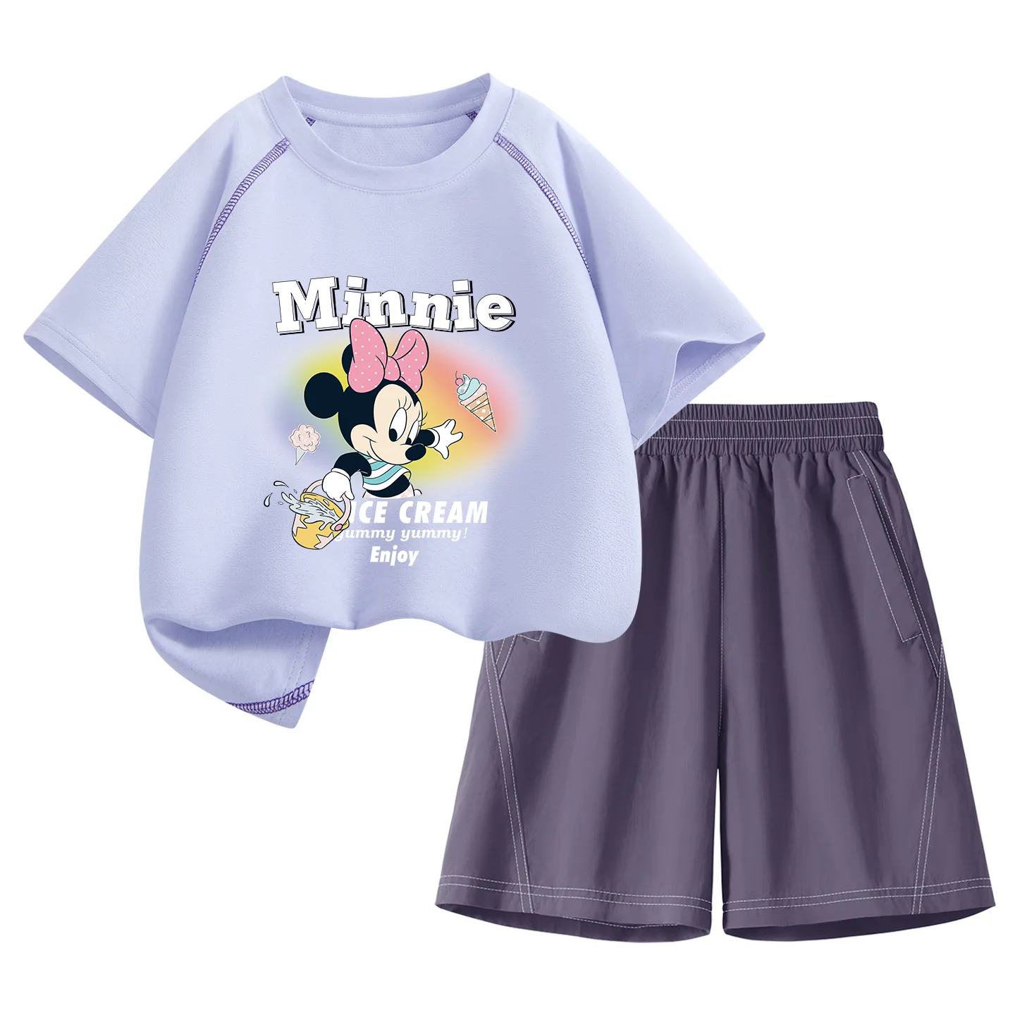 Детская спортивная футболка с круглым вырезом Disney, Di Xuan Color Camouflage Purple+Solid Color Camouflage Purple