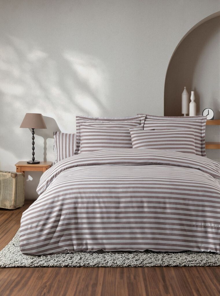

L'Essentiel Linge de Maison, Water Yollu Saten - Коричневый, комплект двойных пододеяльников, коричневый, 70 % ХЛОПОК / 30 % ПОЛИЭСТЕР, 200 x 220 см
