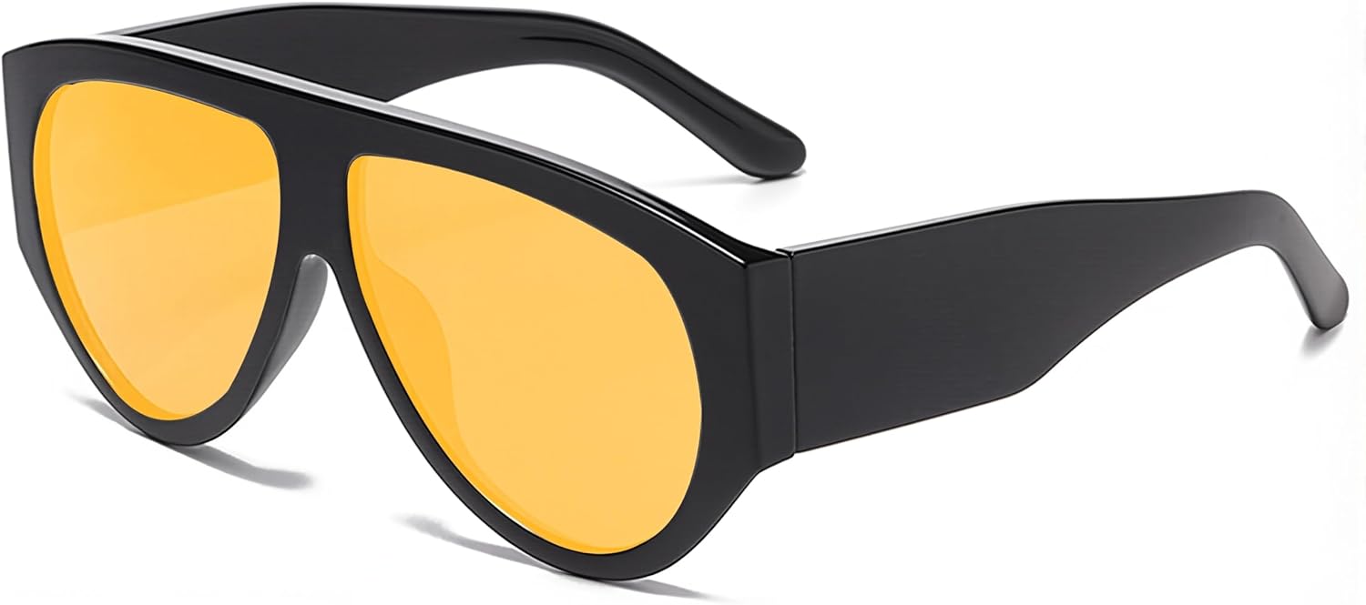 

Солнцезащитные очки-авиаторы LASPOR большого размера в стиле ретро для женщин и мужчин, винтажные, 70-х годов, классические, с толстой оправой, Black Frame / Orange Lens