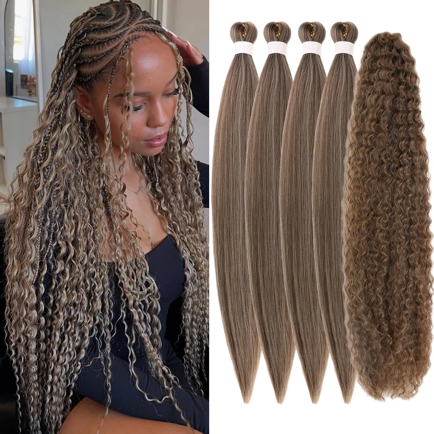 Искусственные волосы для плетения Gozill Pre Stretched Boho Braiding Hair Gozill, Ash Brown