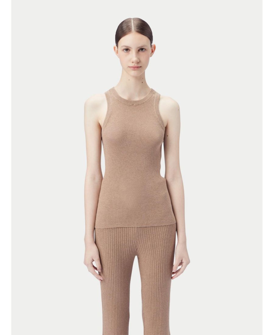 

Женская майка из 100% ребристого хлопка, шелка и кашемира Gobi Cashmere, Neutral-silver mink