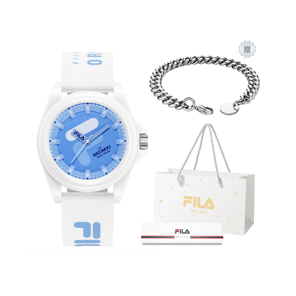 

FILA Часы DOPAMINE Wrist Watch Quartz Movement Silicone Strap Blue Dial Unisex, [Free Bracelet+Shopping Bag]-6567-002