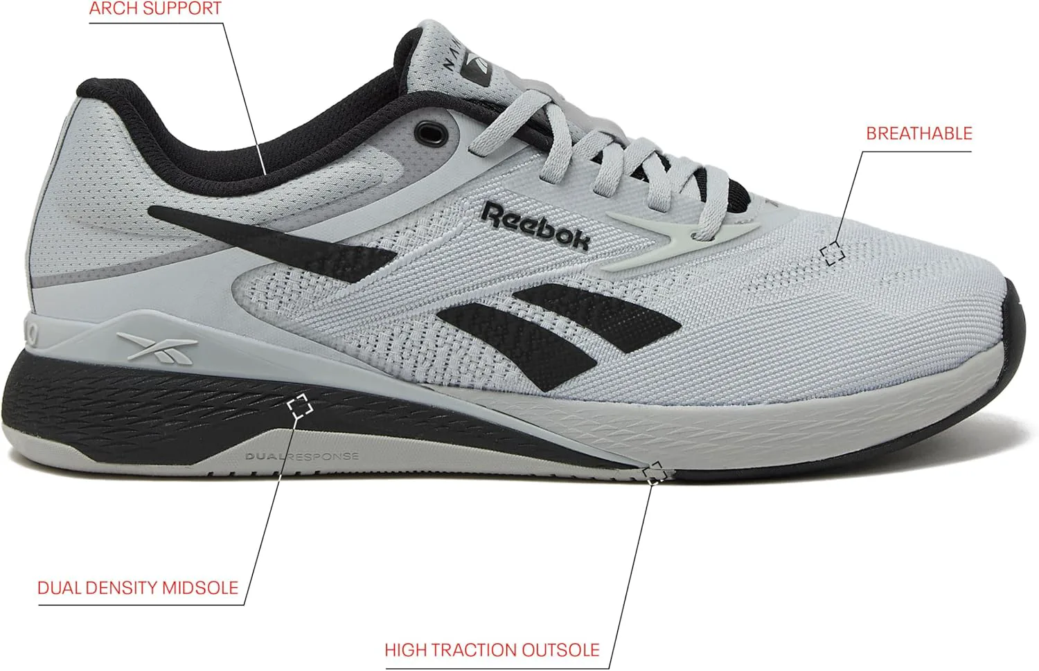 Мужские кроссовки Reebok Nano X5, для кросс-тренинга и легкого бега, серый/черный — фото 3