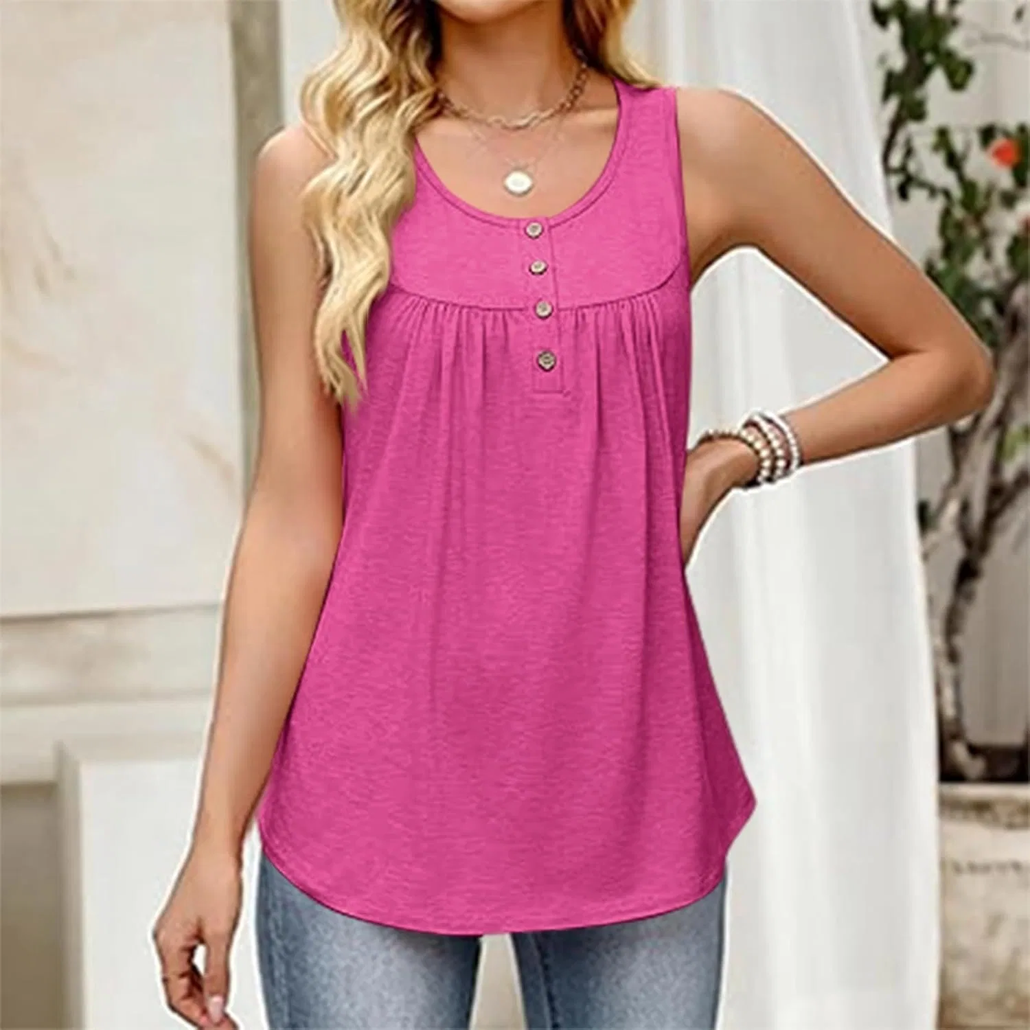 Топ без рукавов женский, легкий, на бретелях, 3-Hot Pink — фото 4