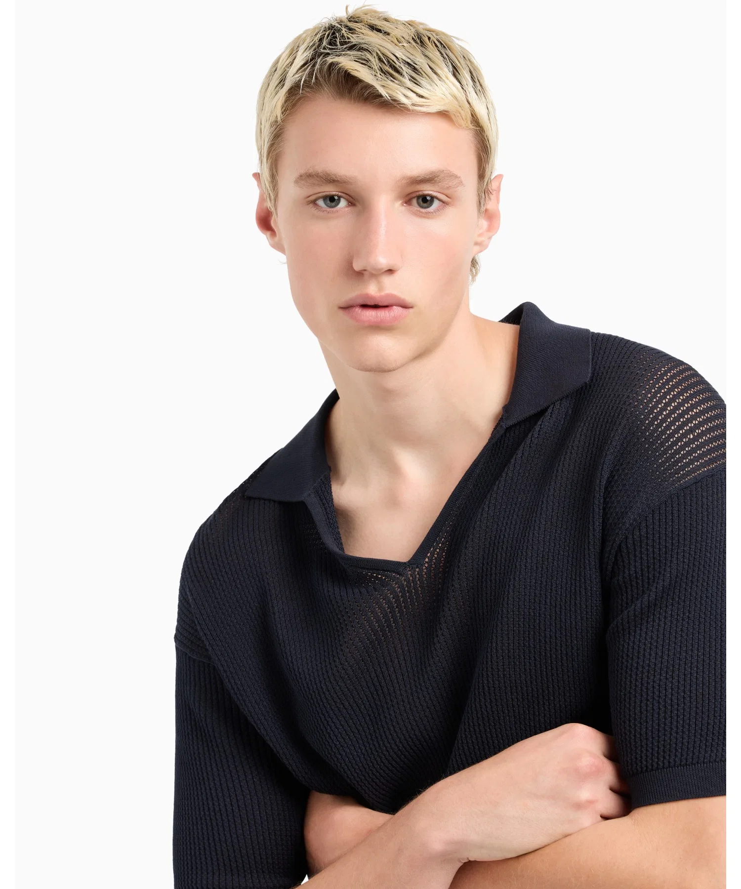 <Эксклюзивно онлайн> [Emporio Armani] Свитер с воротником-поло, микроперфорированная вязка
