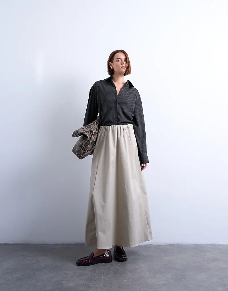 

Юбка миди Topshop из плотного твила в цвете тауп