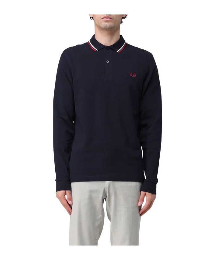 

Рубашка-Поло с длинными рукавами и двойной отделкой Fred Perry, синий