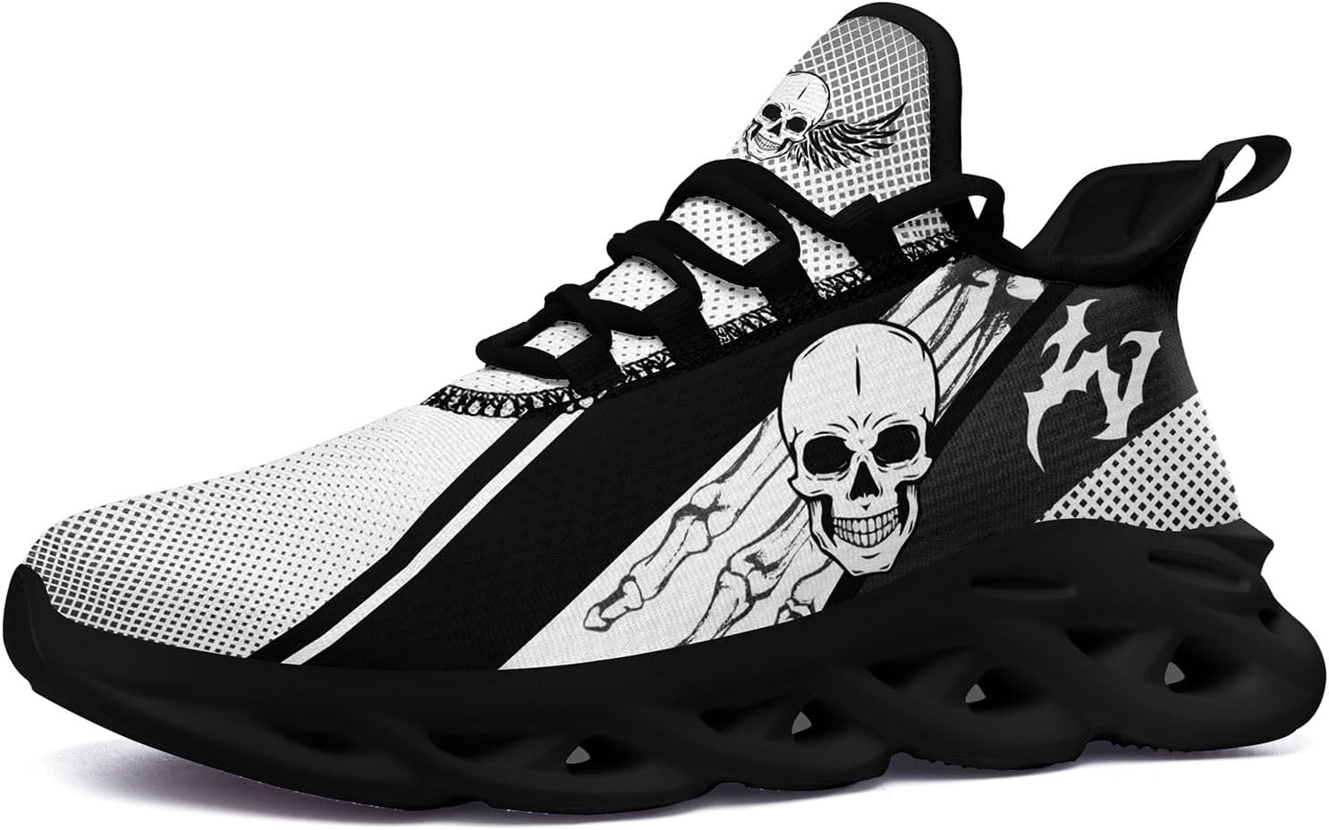 

Мужские дорожные кроссовки для бега с противоскользящей подошвой, легкие, модные с черепом и розой, для ходьбы, спортивные, стильные, с амортизацией, женские Coolcustomize, белый/черный