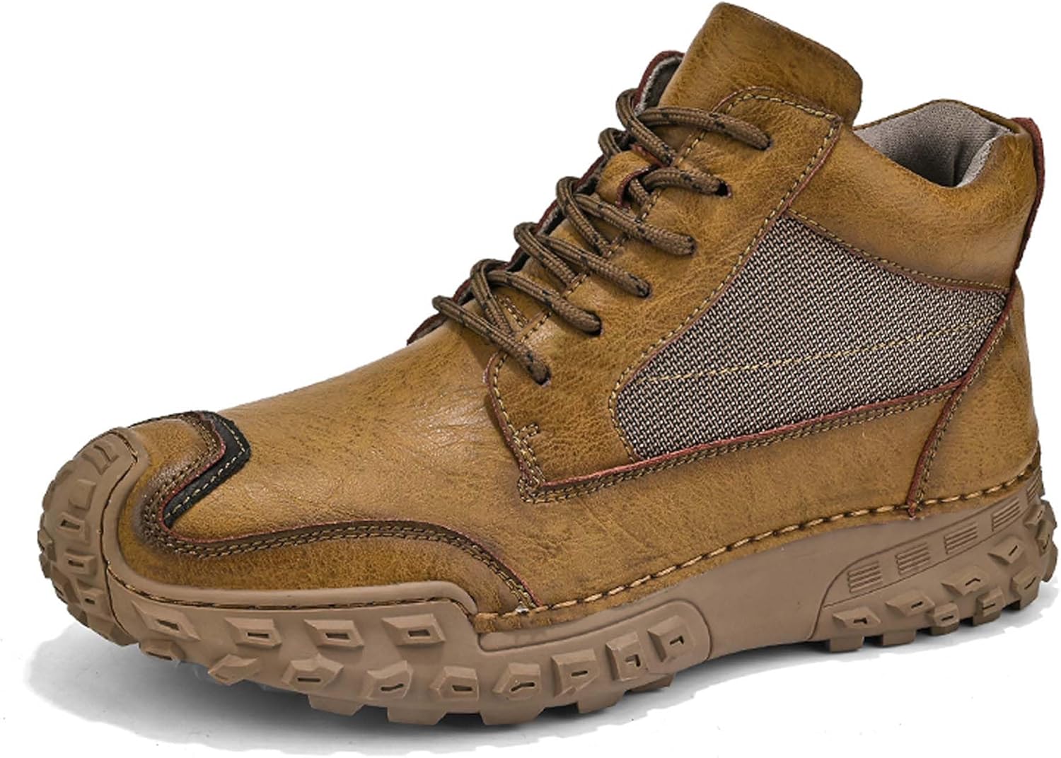 

Мужские модные премиальные кожаные кроссовки, прогулочные туфли, повседневная обувь, высокие кроссовки, мягкие и удобные, износостойкие, ручная строчка, подходят для всех сезонов Generic, коричневый