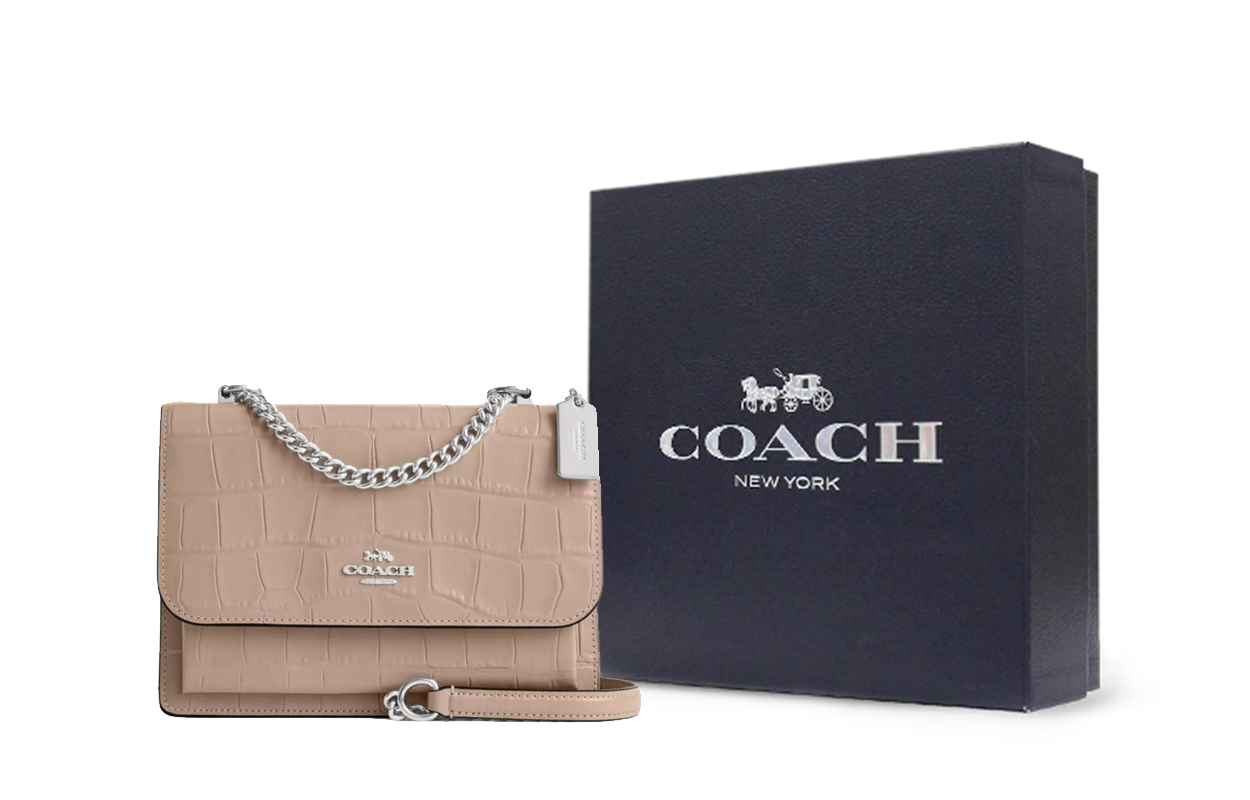 

COACH Кожаная сумка через плечо с крокодиловым тиснением малого размера женская каменного цвета