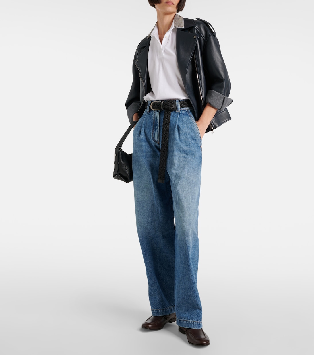 Джинсы с высокой посадкой и складками, широкие Brunello Cucinelli, Essential Blue Denim — фото 2