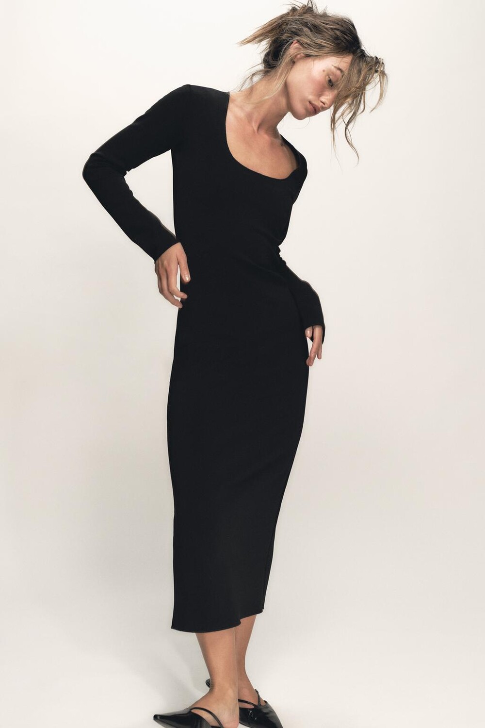 

Длинное эластичное облегающее платье ZARA, черный