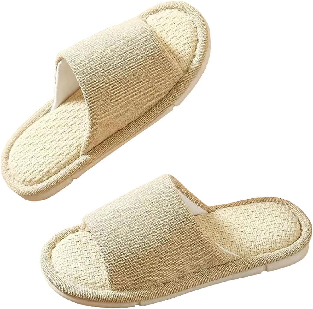 

Домашние тапочки Stone mice из хлопка с открытым носком, пригодные для стирки, для женщин и мужчин, повседневная обувь из льна с нескользящей подошвой, бежевый