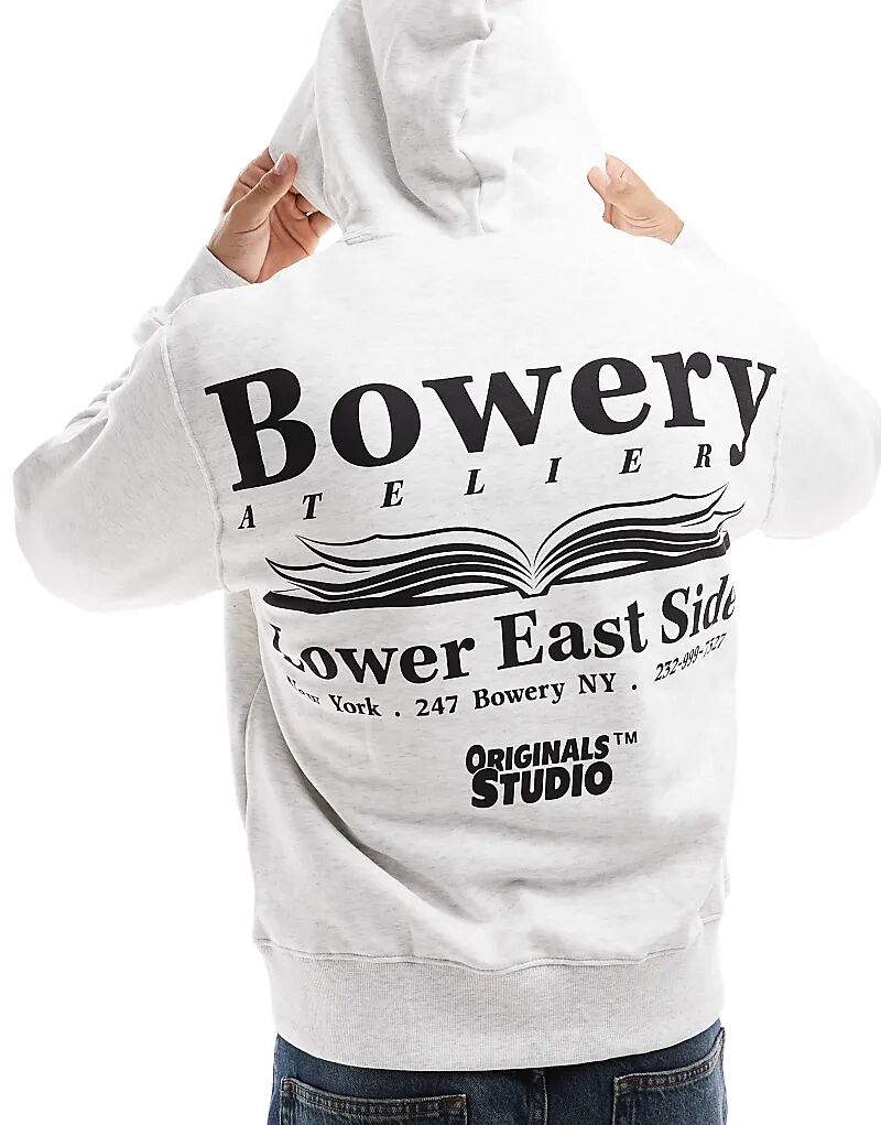 

Jack & Jones – Толстовка оверсайз серого цвета с принтом «Bowery» на спине