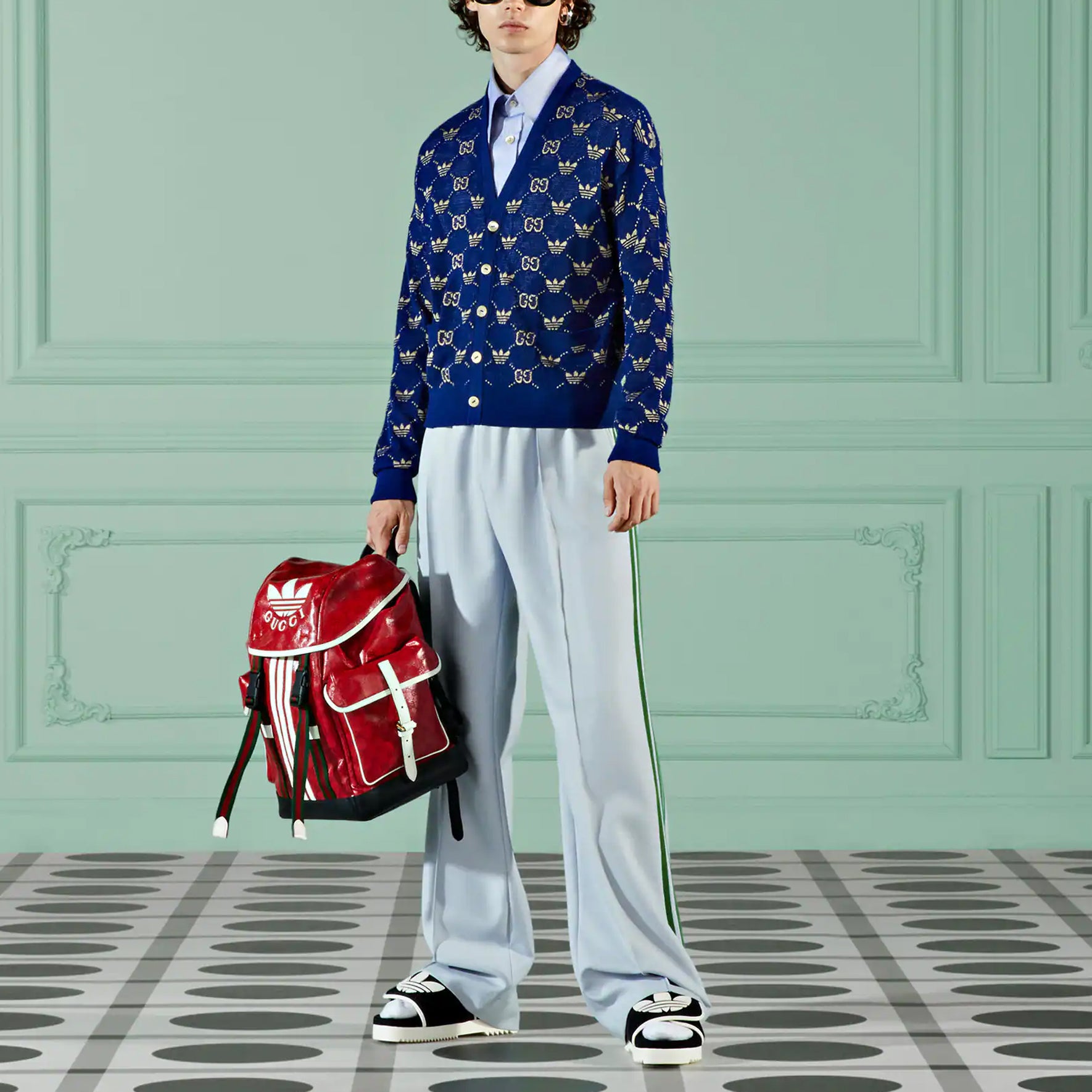 Кардиган Gucci x adidas GG Trefoil Cardigan 'Blue', синий — фото 2