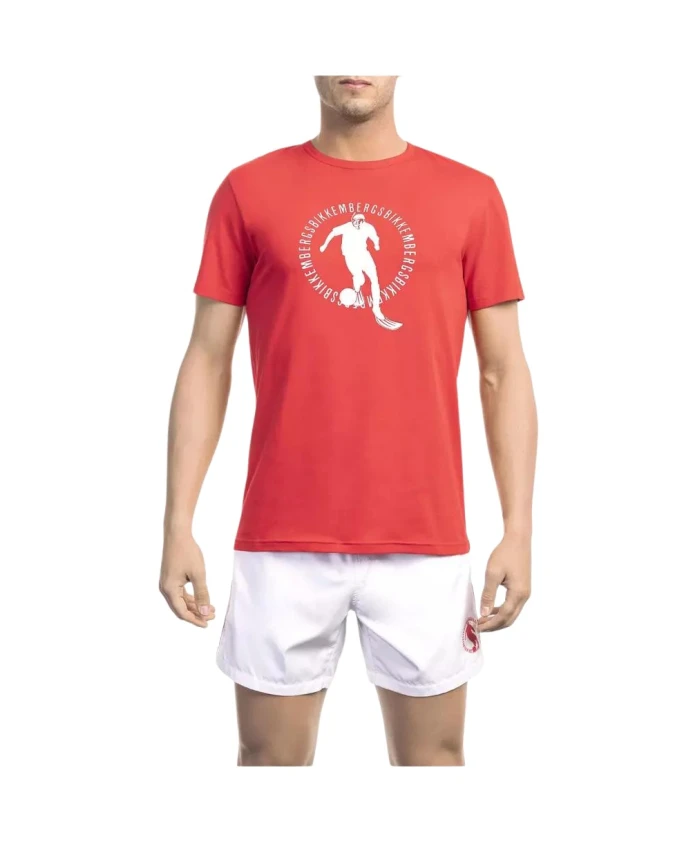 

Красная хлопковая футболка с принтом на передней части. Bikkembergs, красный