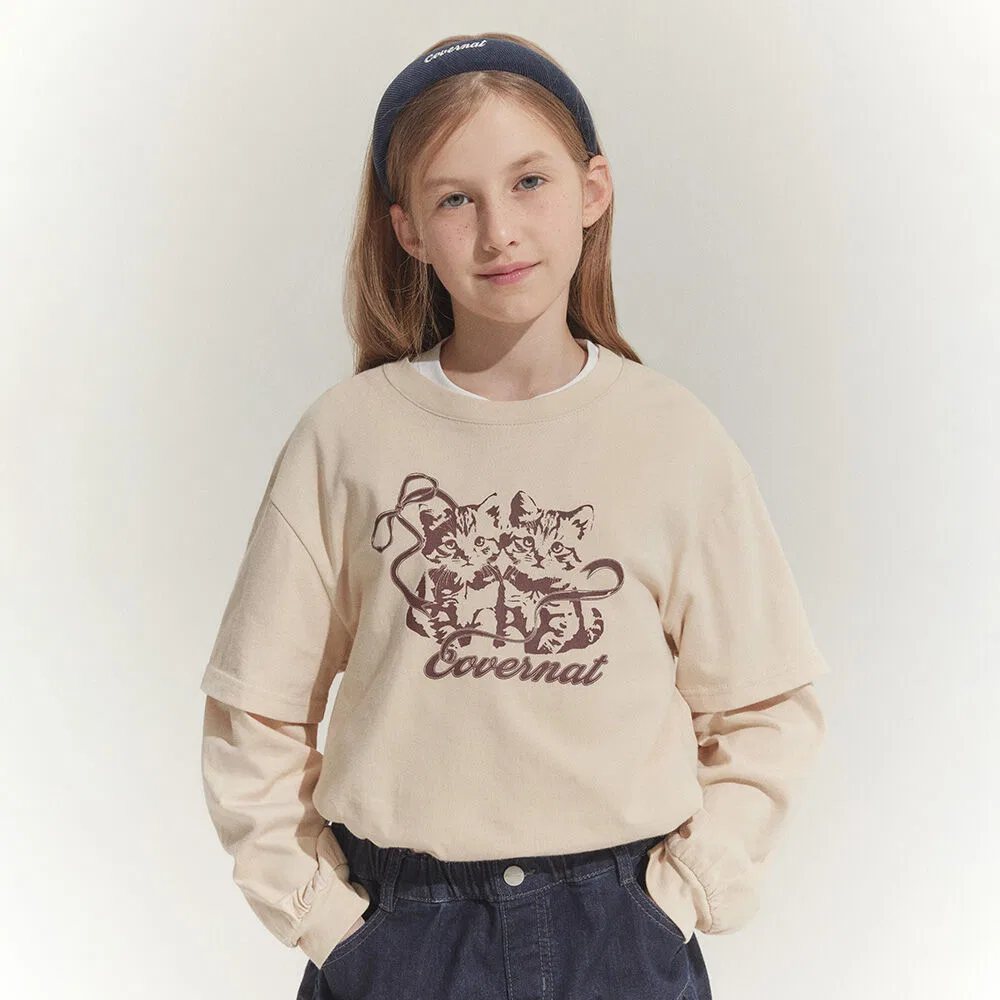 Детская многослойная футболка Miyu бежевого цвета от Covernat Kids