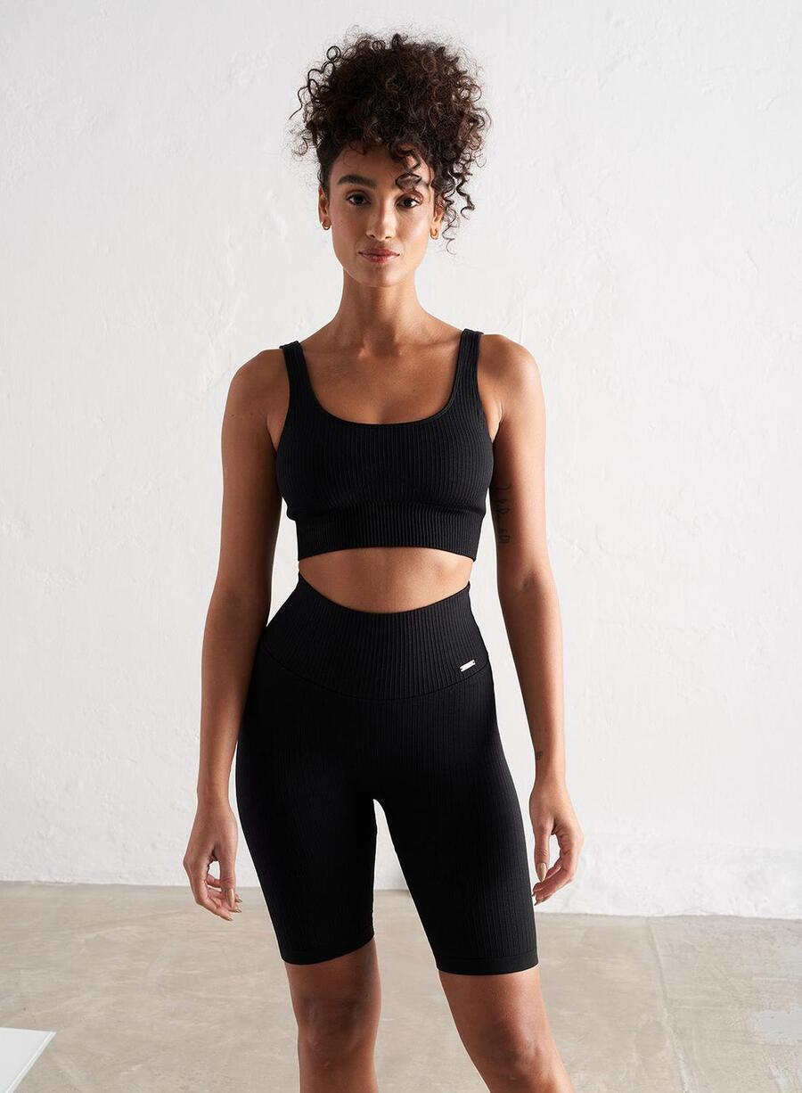 

AIM'N Женские шорты для йоги, бесшовные, ребристые, черные