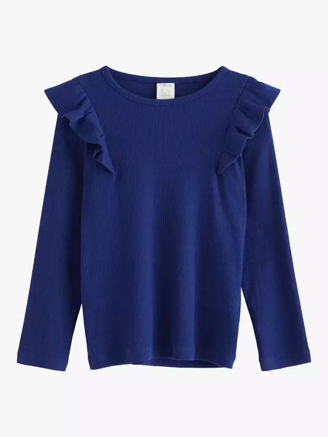 Детская блузка с длинными рукавами и оборками на плечах Lindex, Dark Blue — фото 4