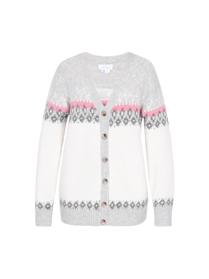 

Usha BLUE LABEL Женский кардиган белого цвета с разноцветными вставками