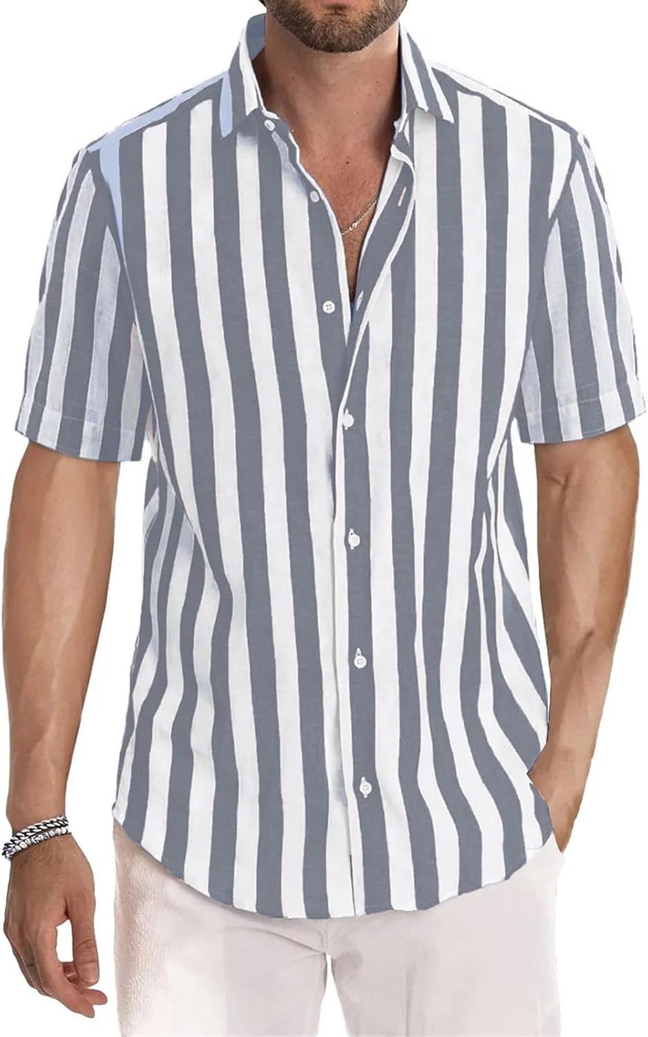 

Мужская футболка с V-образным вырезом и короткими рукавами в полоску