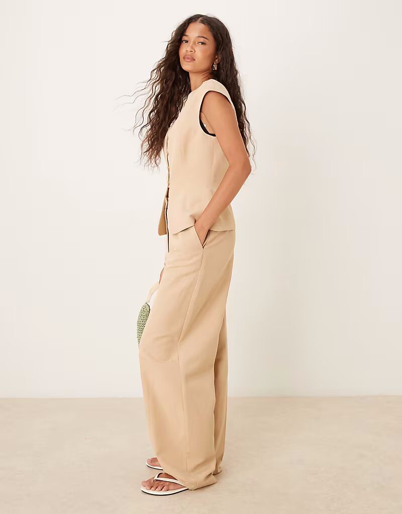 

Брюки-бочонки из льняной смеси нейтрального цвета Asos Design